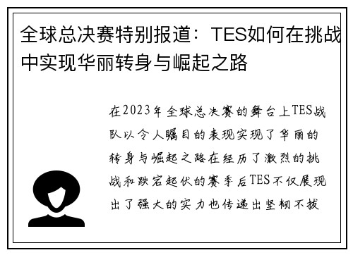 全球总决赛特别报道：TES如何在挑战中实现华丽转身与崛起之路